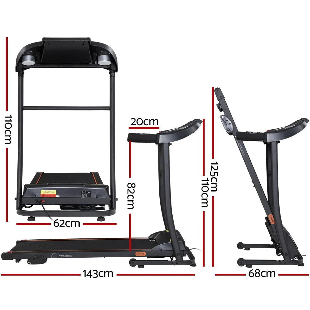 Front angle view of Everfit Electric Treadmill highlighting control panel and running belt.