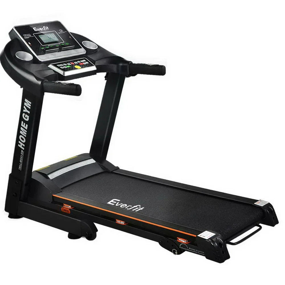 Side view of Everfit Electric Treadmill showcasing sturdy steel frame and running belt