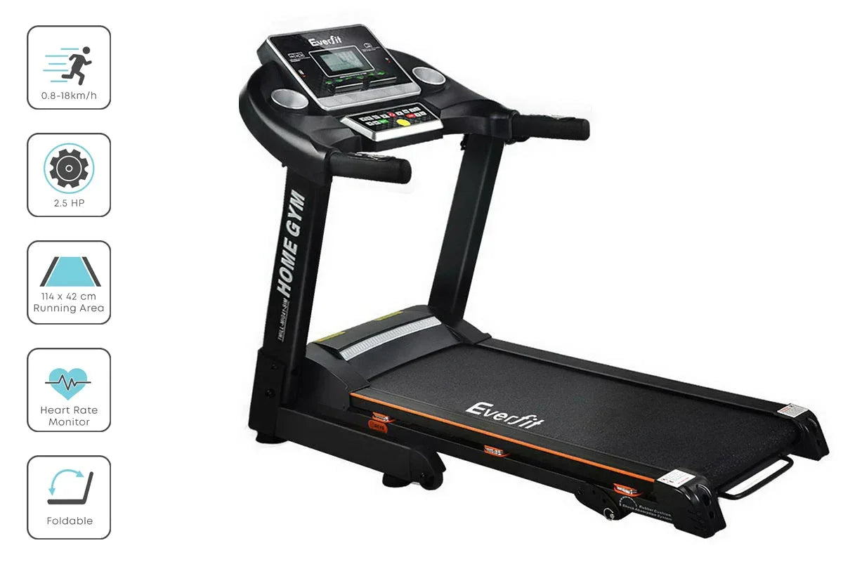 Treadmill folded vertically to save space in a compact home environment