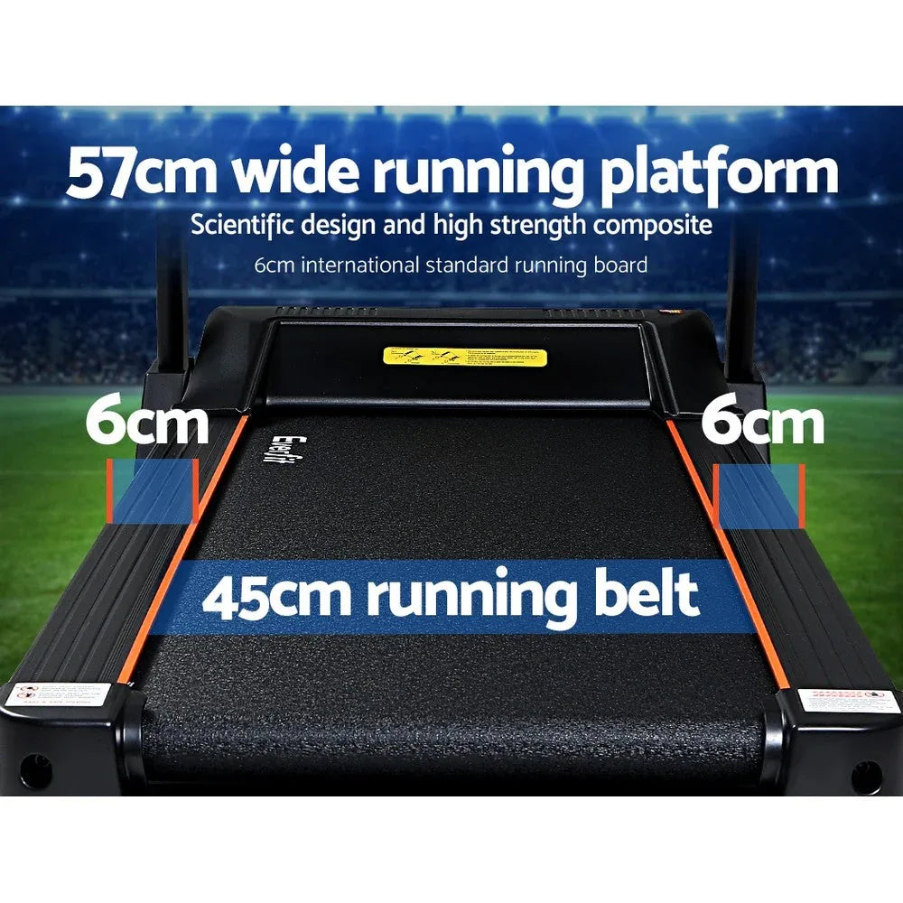 Close-up of treadmill handlebar and control buttons with digital display