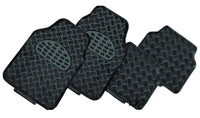 VENOM car mats displayed inside vehicle, highlighting anti-slip backing and modern aluminium design on front and rear mats.