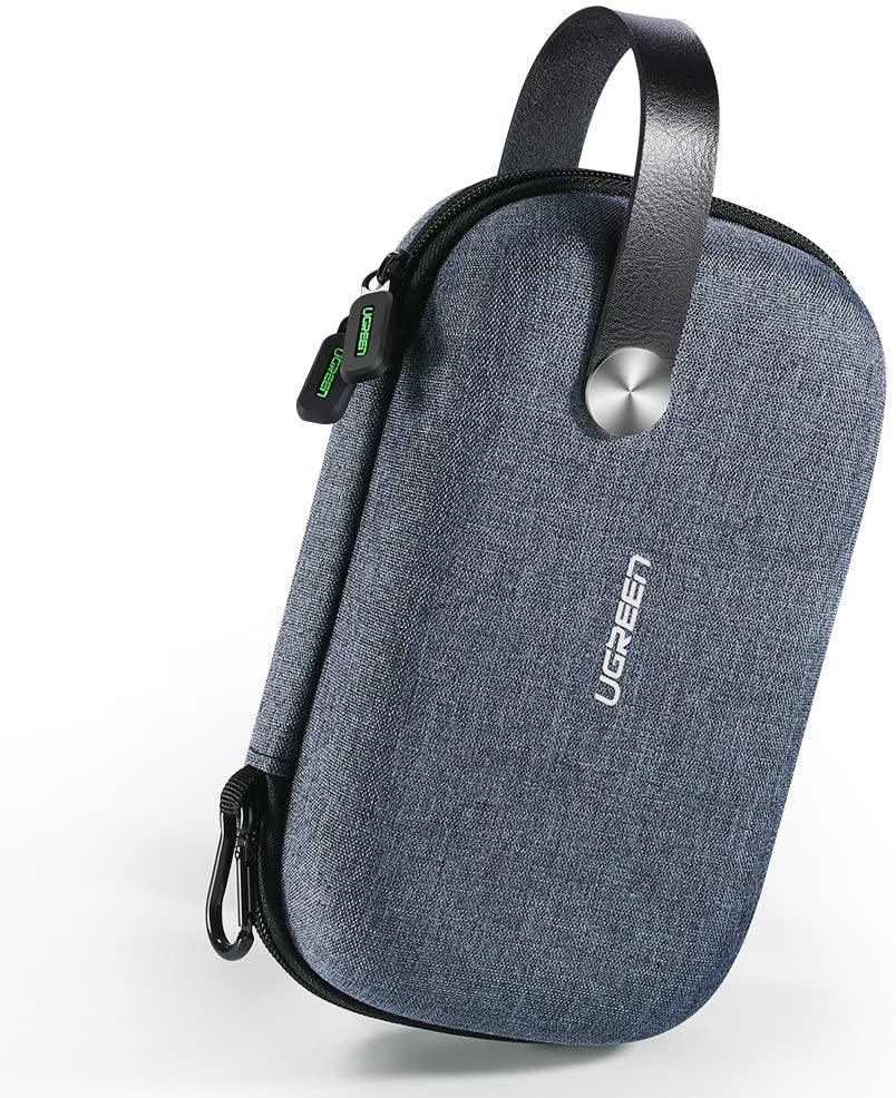 Black rectangular UGREEN portable travel storage bag for electronics and cosmetics with zipper closure.