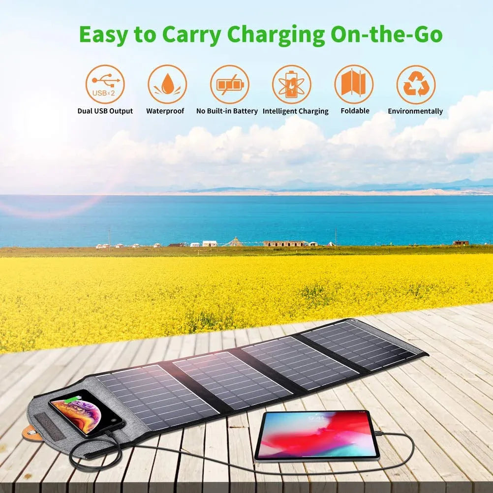 Back view of CHOETECH solar panel charger showing two metal eyelets for attachment.