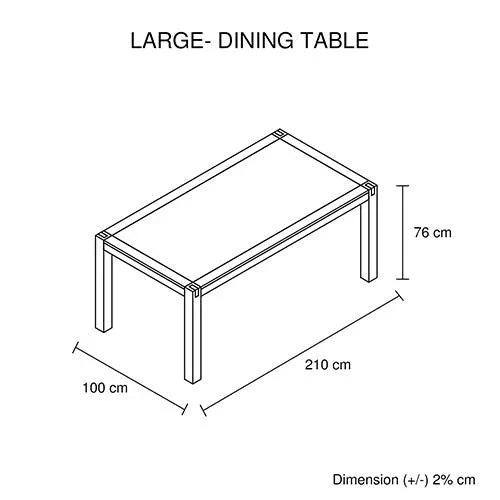 Stylish dining table set against plain background highlighting wooden surface texture and metal side accents.
