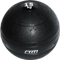 Black 15kg slam ball isolated on white background highlighting its sturdy rounded shape.