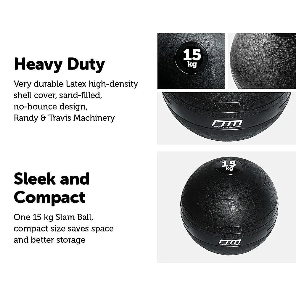 Top angled shot of the 15kg slam ball with clear graphic markings on the textured cover.