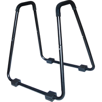 View highlighting detachable suspension straps on home gym parallette push-up bars.