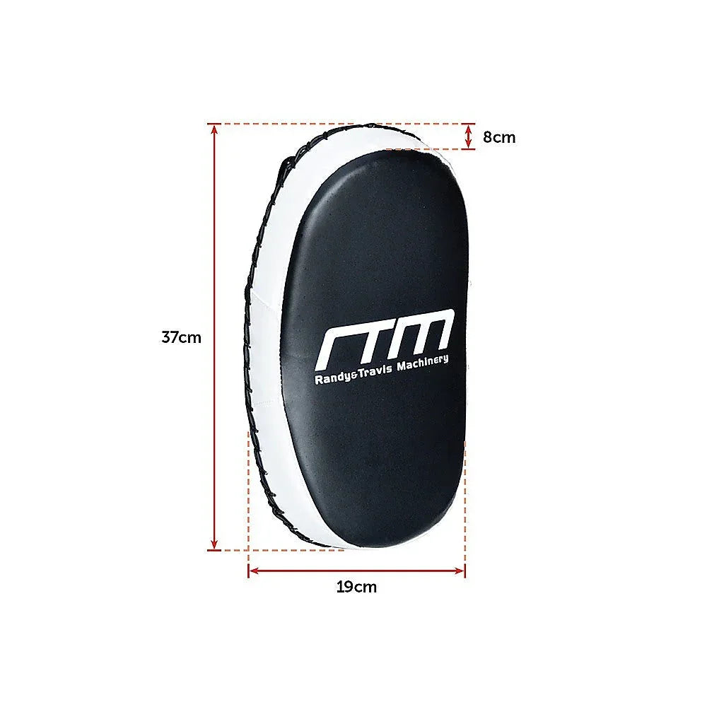 Curved punch shield held by trainer during MMA kickboxing practice