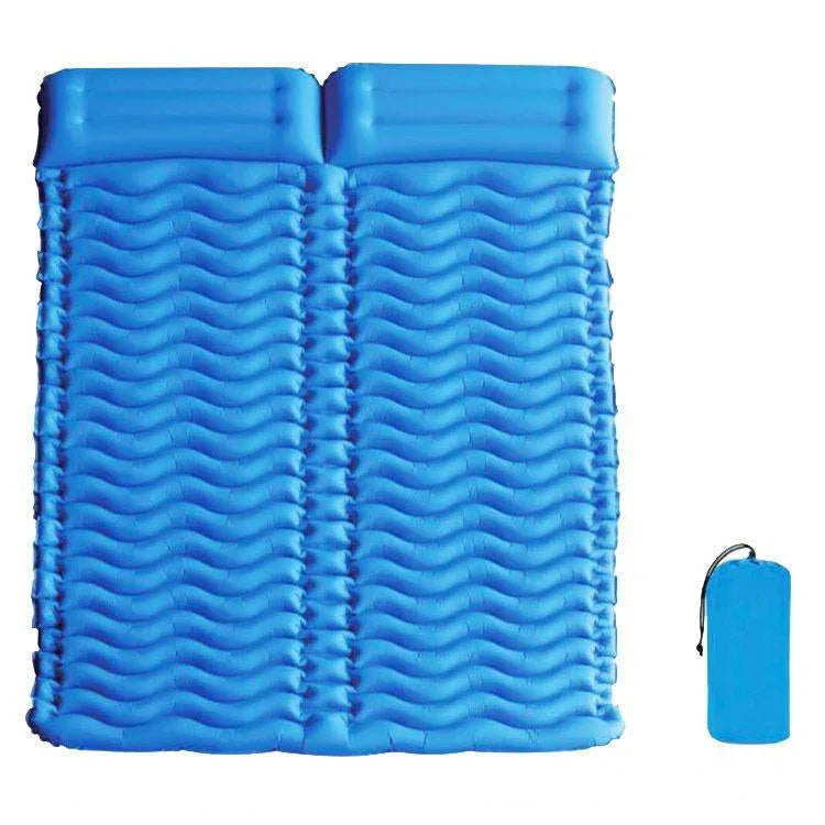Detailed close-up of the V-shaped air chamber design on the double camping sleeping pad surface.