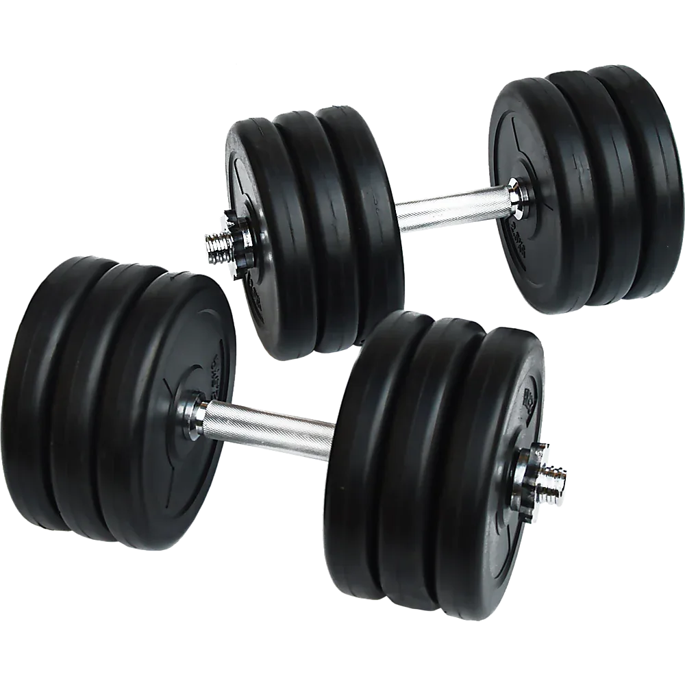 35KG adjustable dumbbell weight set with black plates and metallic handles on white background.