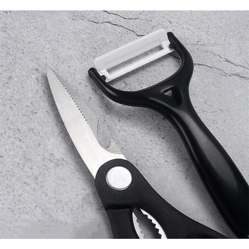 All seven specialty knives displayed fanned out to show blade and handle design.