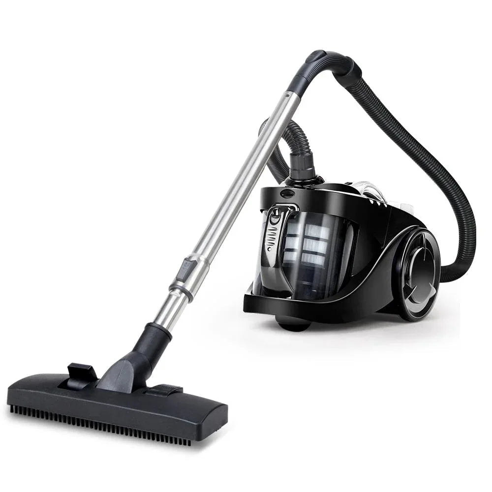 Black Devanti bagless vacuum cleaner showing side profile and handle