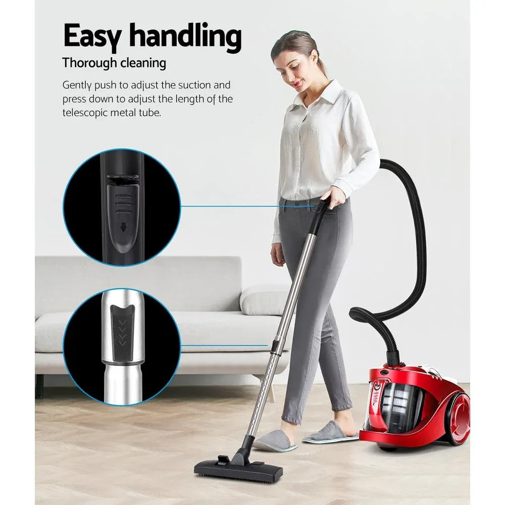 Vacuum cleaner shown from front angle highlighting suction nozzle