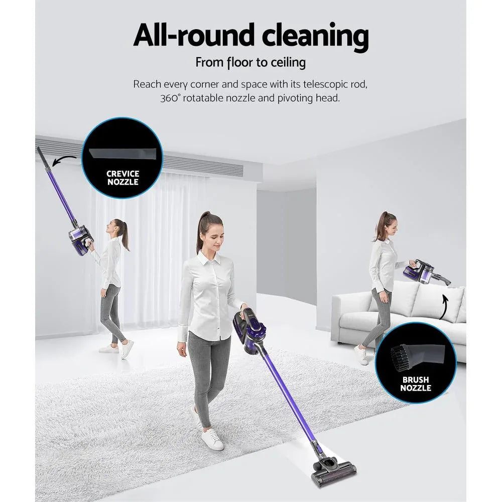Devanti handheld vacuum shown in compact handheld mode being used on a car interior
