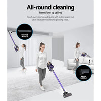 Devanti handheld vacuum shown in compact handheld mode being used on a car interior