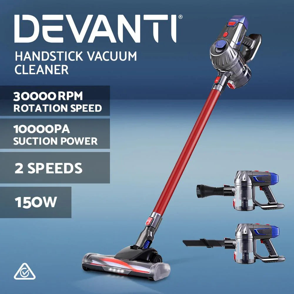 Devanti cordless stick vacuum cleaner with detachable dust container visible