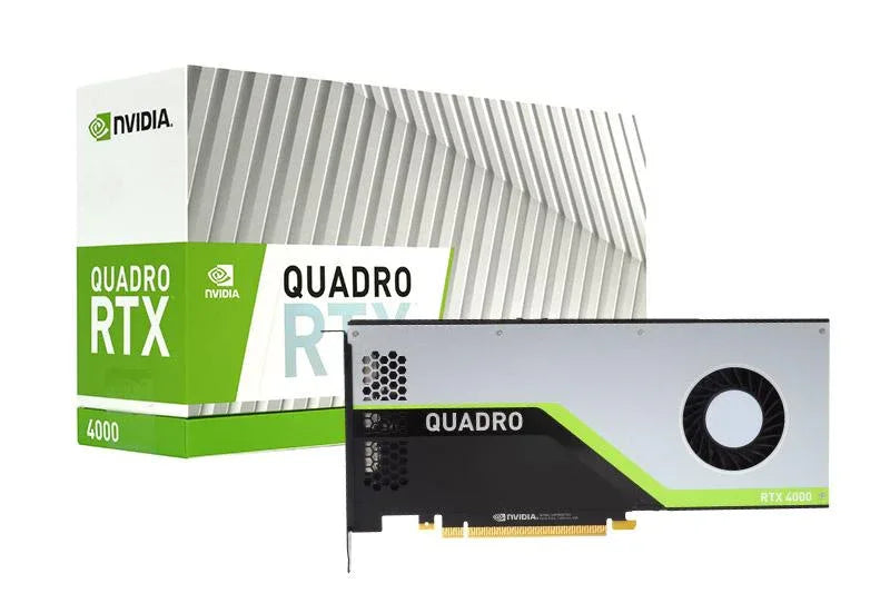 NVidia Quadro RTX4000 PCIe workstation graphics card with 3 DisplayPort outputs and a sleek cooling design