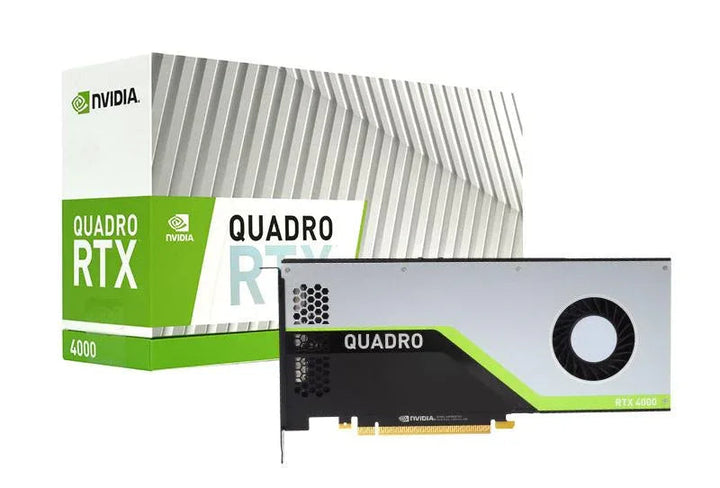 NVidia Quadro RTX4000 PCIe workstation graphics card with 3 DisplayPort outputs and a sleek cooling design