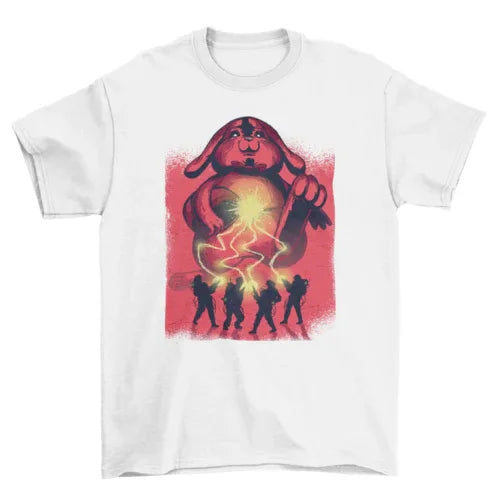 Close-up shot of the VR headset design on black T-shirt with stars and space graphics around.