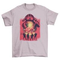 Black T-shirt featuring digital artwork of a person using virtual reality headset against a space theme.