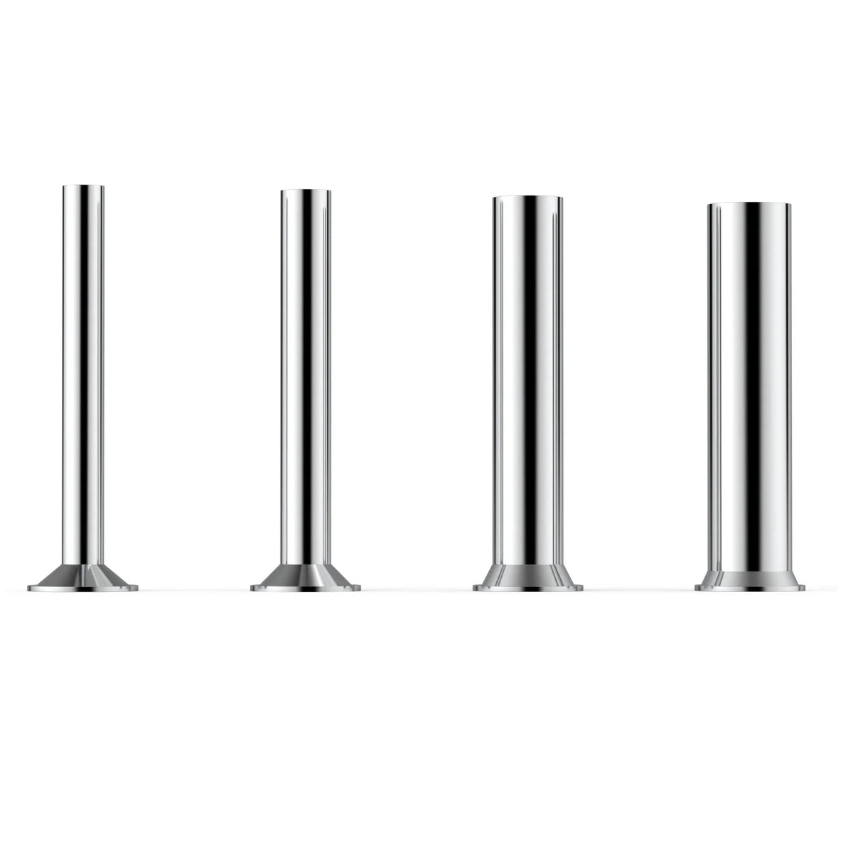 Side view of stainless steel vertical sausage filler with crank handle and mounting clamp.