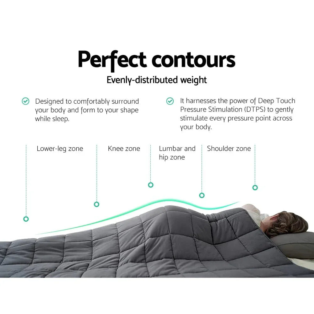 Blue weighted blanket neatly folded on white surface with smooth finish.