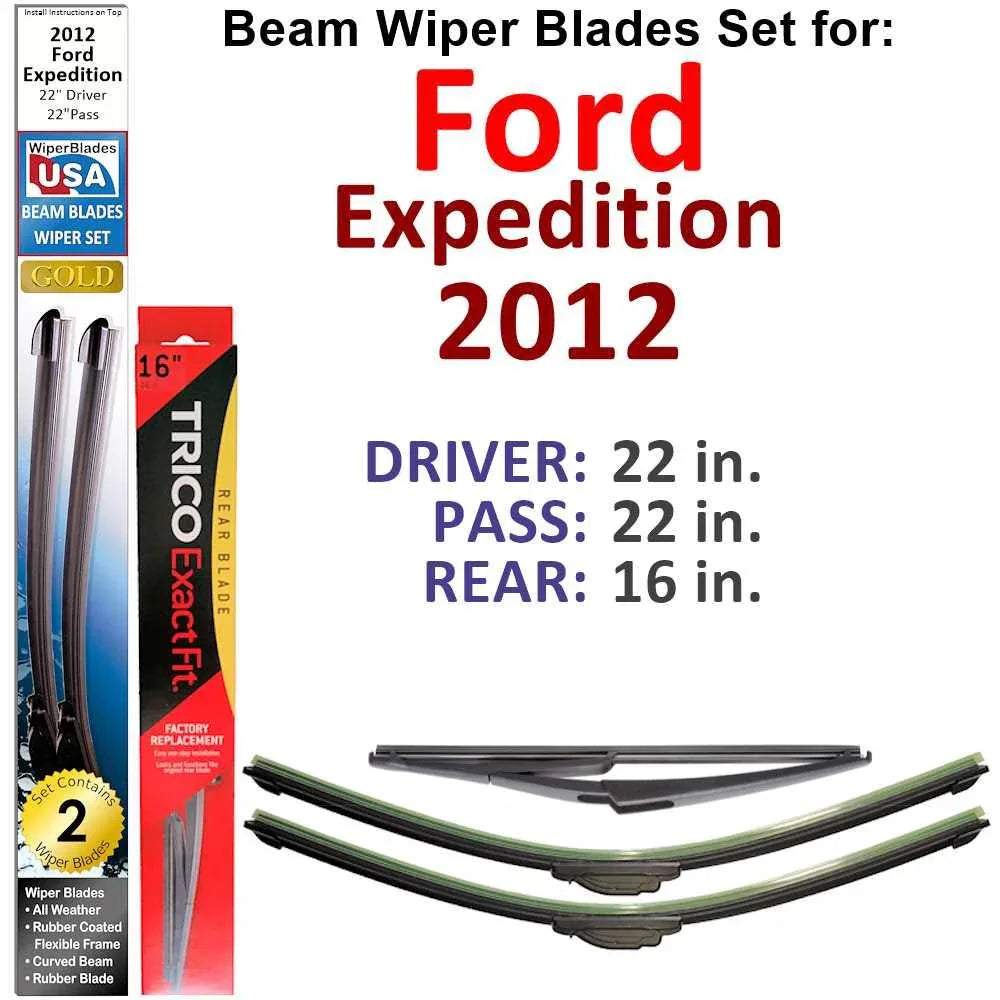 Beam Wiper Blades for 2012 Ford Expedition (Set of 3) - Snagva