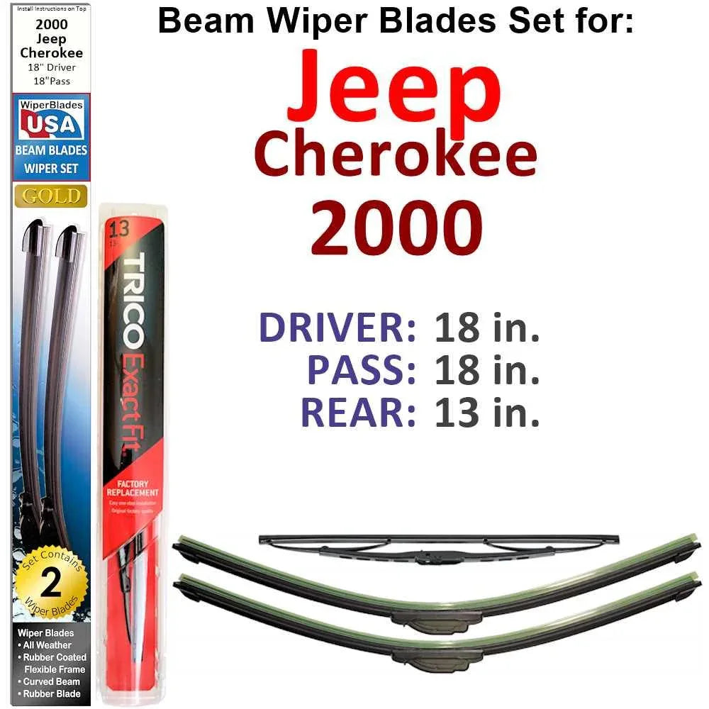 Beam Wiper Blades for 2000 Jeep Cherokee (Set of 3) - Snagva