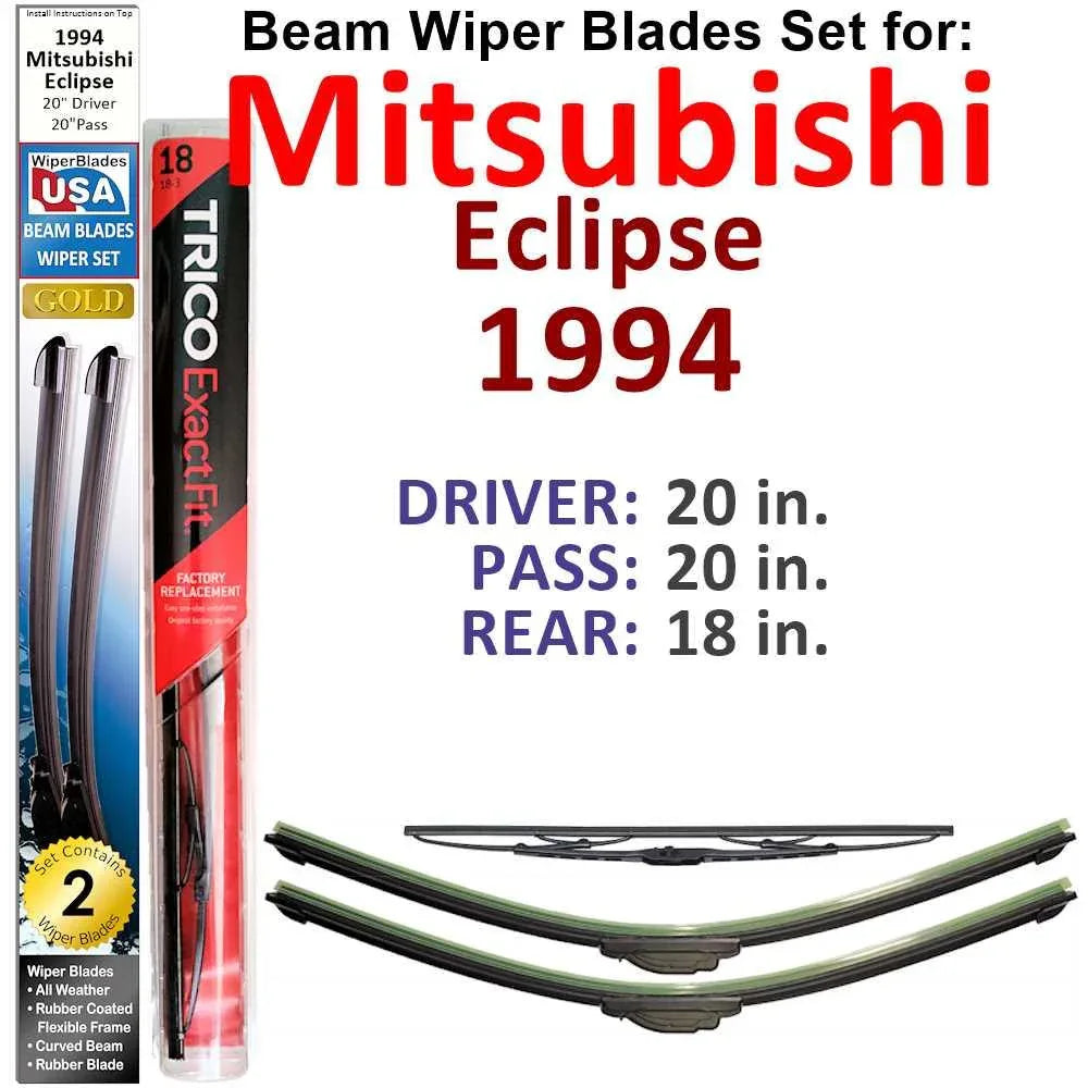 Beam Wiper Blades for 1994 Mitsubishi Eclipse (Set of 3) - Snagva