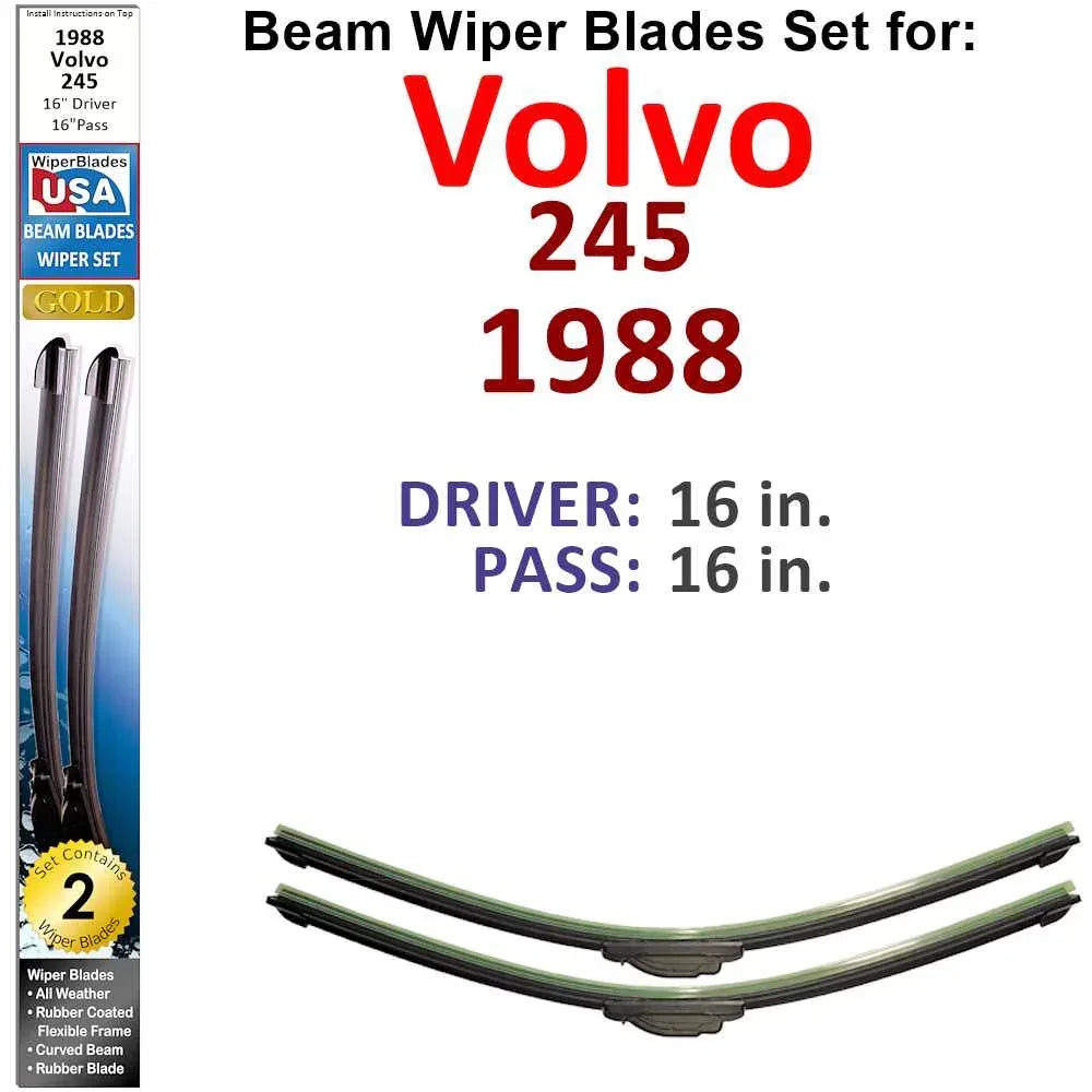 Beam Wiper Blades for 1988 Volvo 245 (Set of 2) - Snagva