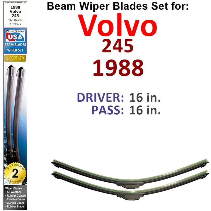 Beam Wiper Blades for 1988 Volvo 245 (Set of 2) - Snagva