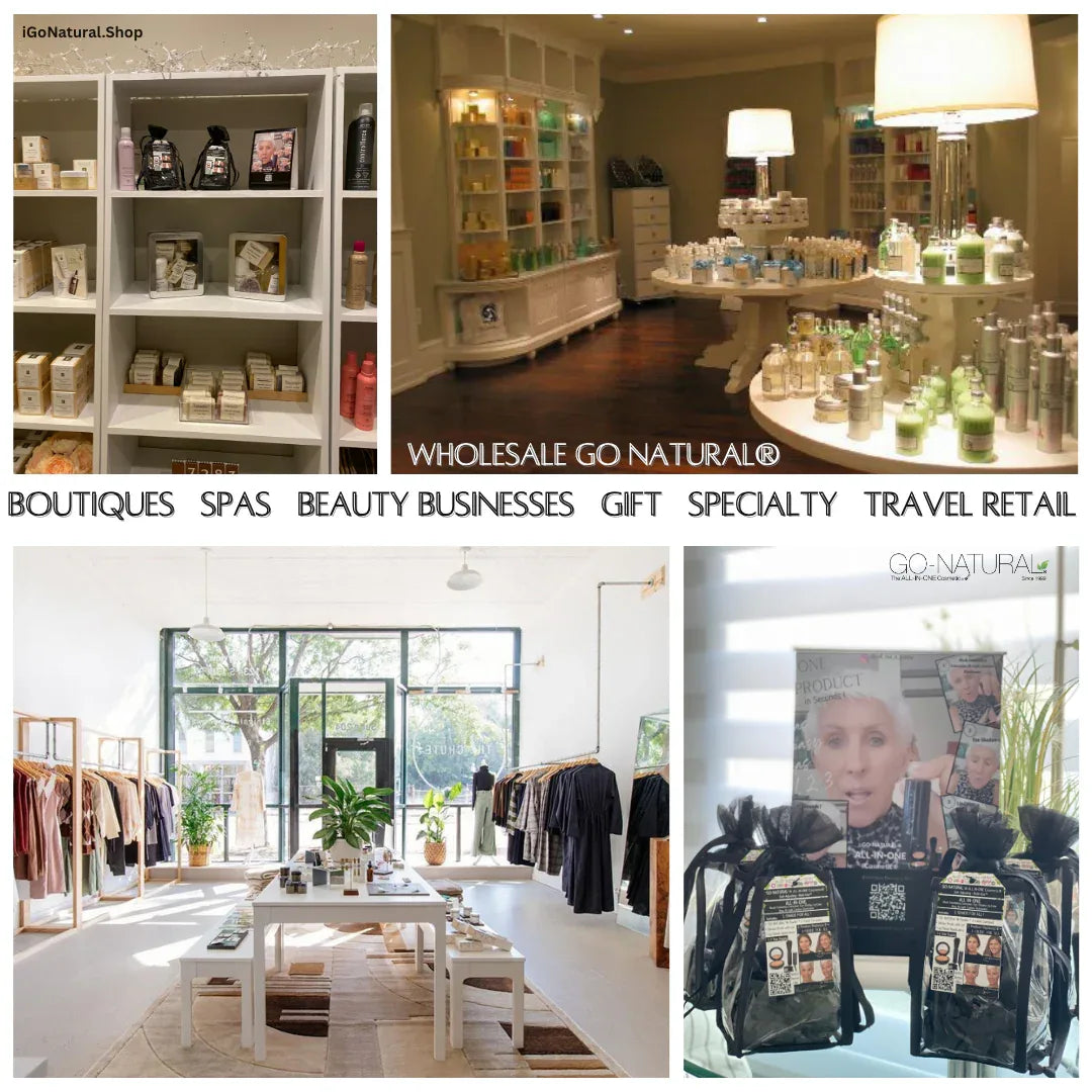 Promotional banner showcasing GO NATURAL® wholesale travel gift sets for boutiques and spas.