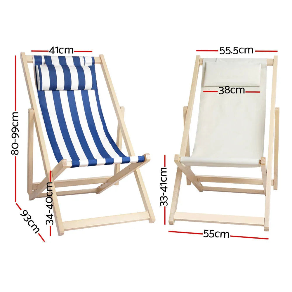Side view of foldable outdoor sling chair with padded headrest and wooden frame