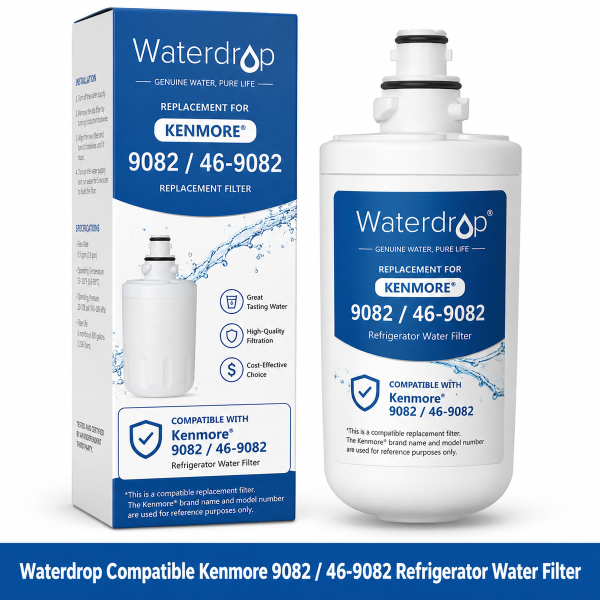 Waterdrop compatible Kenmore 9082 / 46-9082 Refrigerator Water Filter - multi-pack options