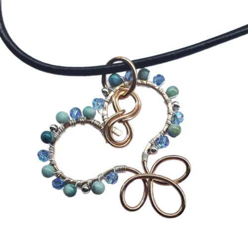 Wire Sculpted Copper Wire Wrapped Turquoise Heart Infinity Charm