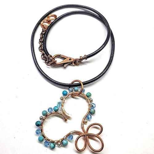 Wire Sculpted Copper Wire Wrapped Turquoise Heart Infinity Charm