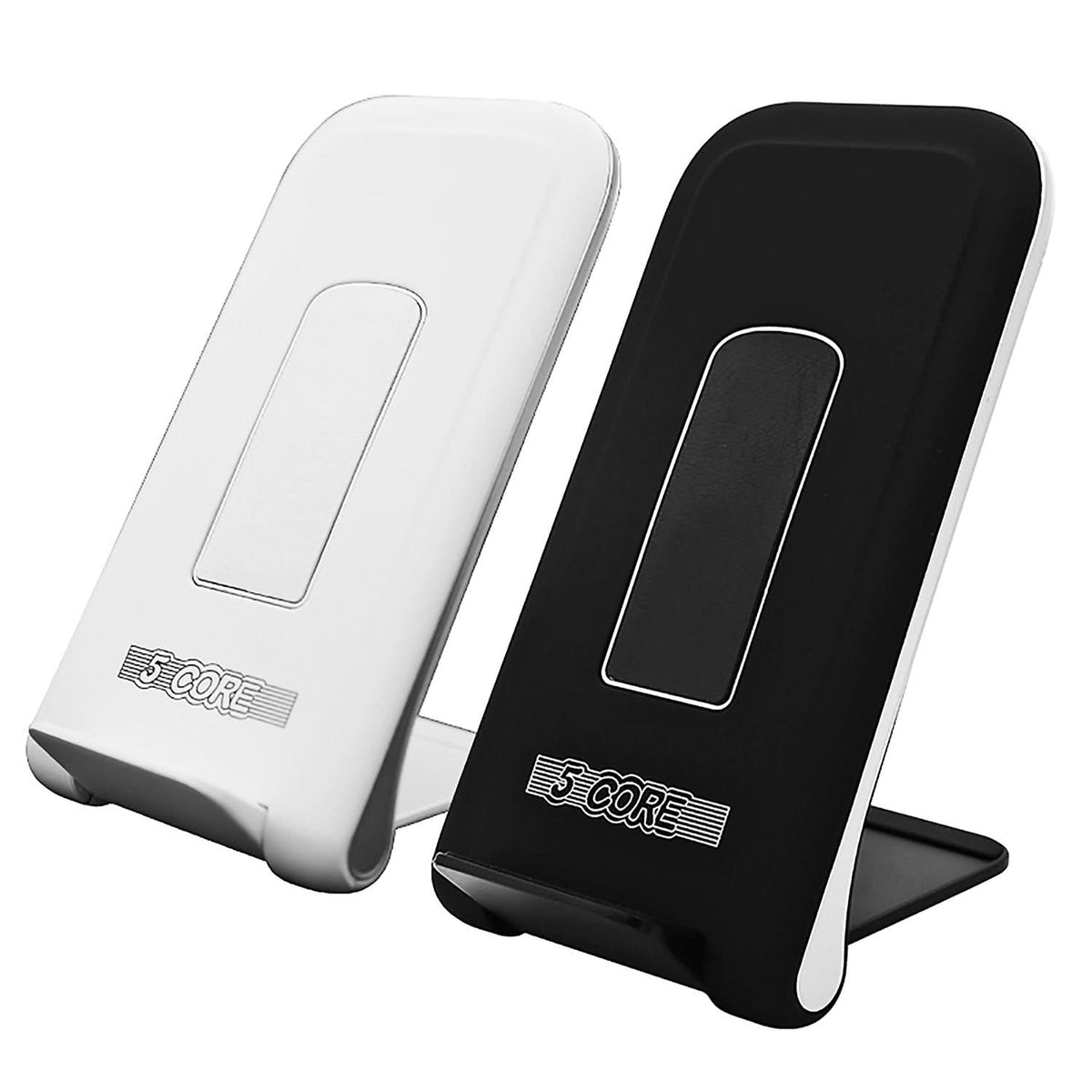 Side view of the wireless charger showing slim design and black glass top.
