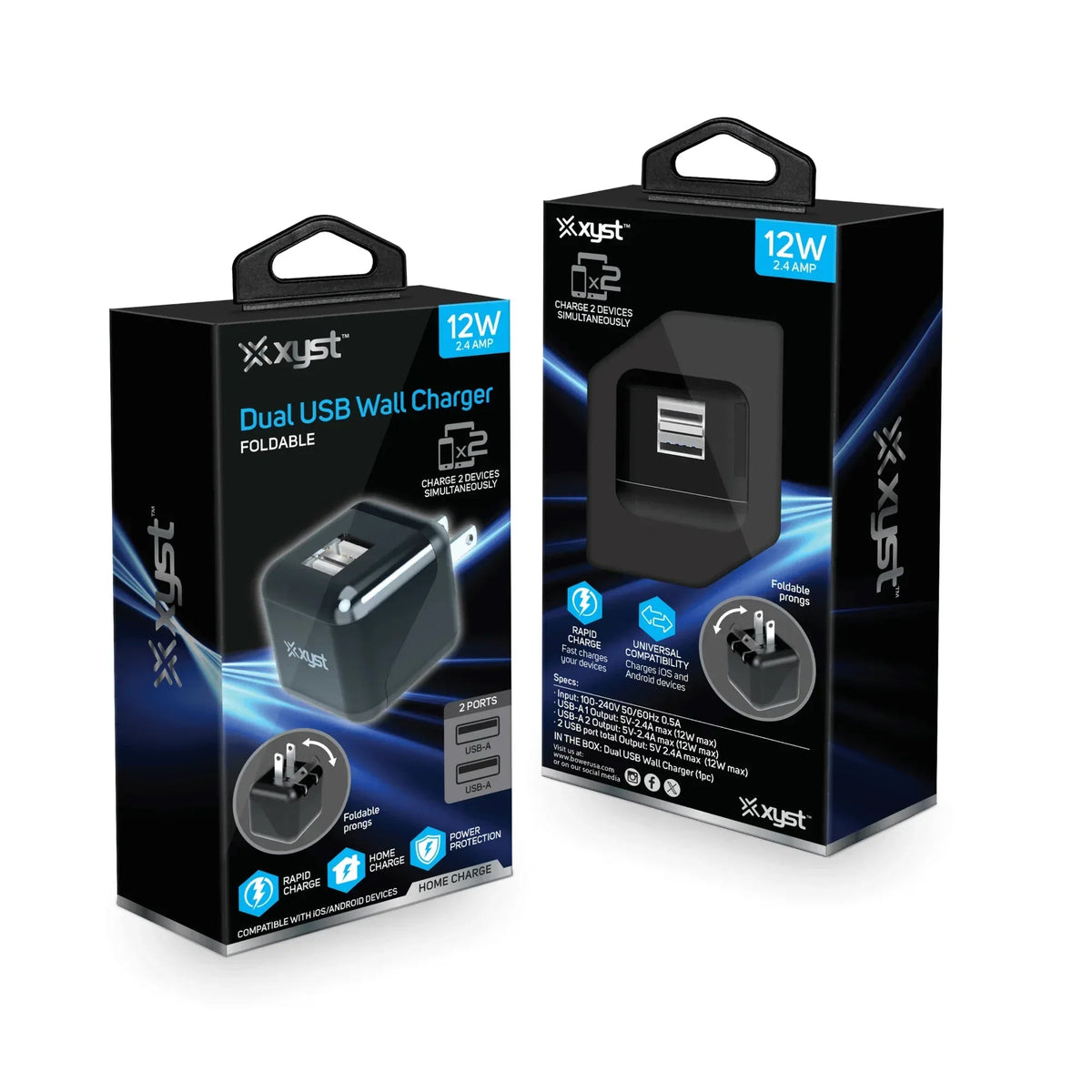 Xyst 2.4-Amp Dual USB Foldable Wall Charger - Snagva