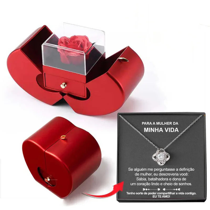 Red Rose Jewelry Gift Box with Necklace