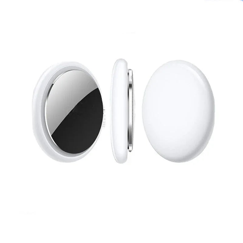 Compact Bluetooth mobile phone key locator device with a sleek white and black design on a gray background.
