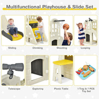 Yellow 7-In-1 Outdoor Kids Playhouse With Slide And Picnic