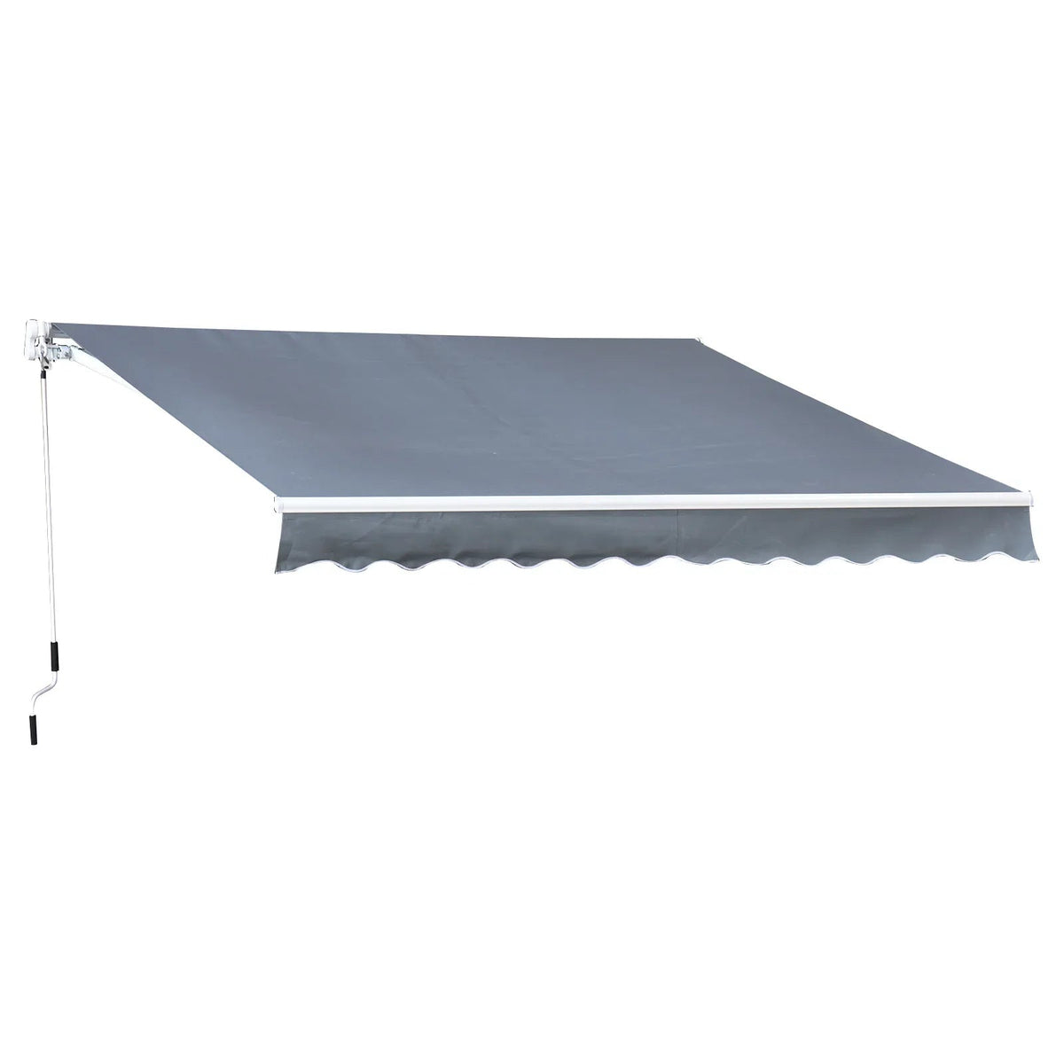 Grey Outsunny manual retractable patio awning extended over outdoor deck area with aluminum frame