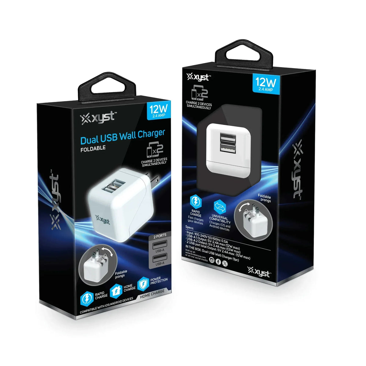 Xyst 2.4-Amp Dual USB Foldable Wall Charger - Snagva