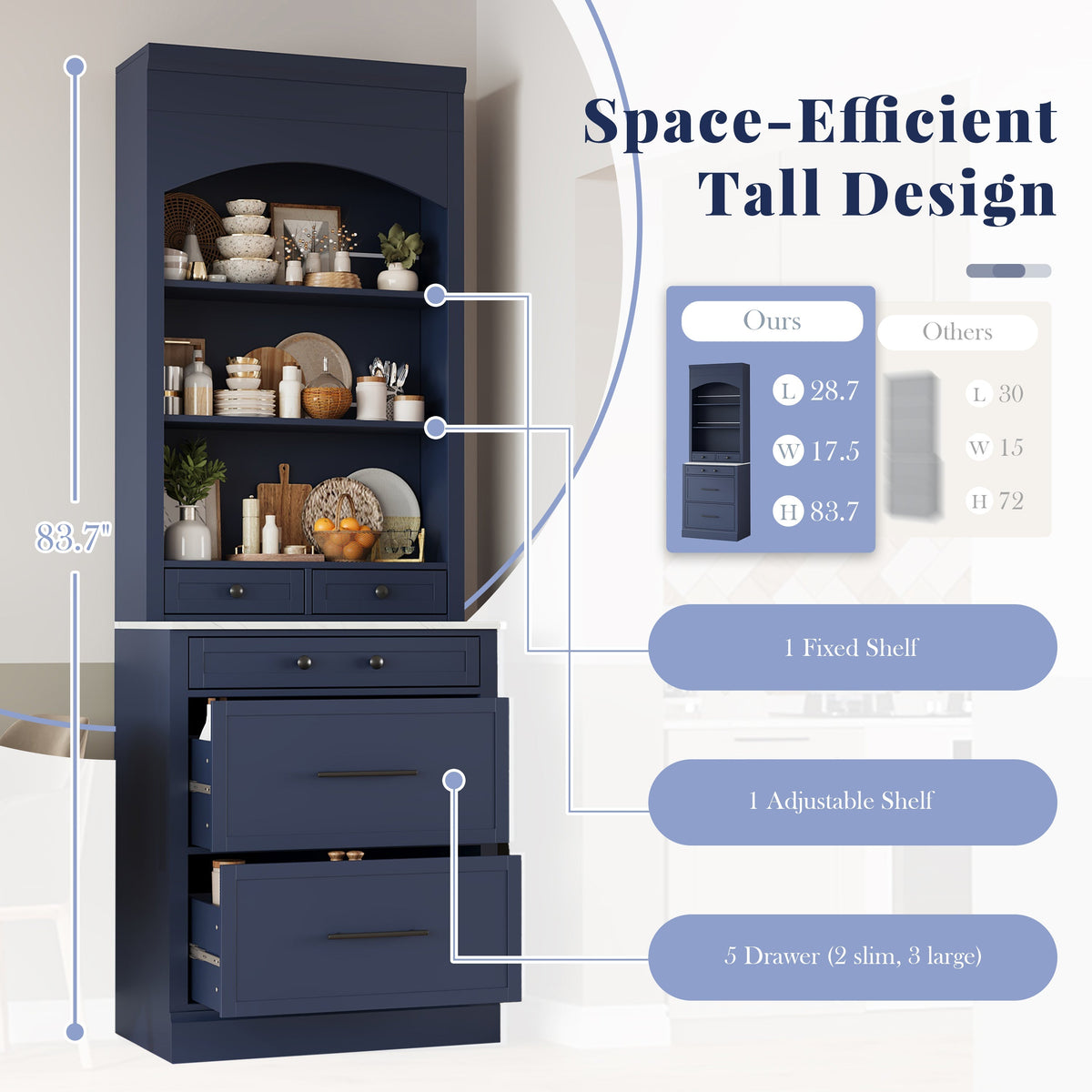 Modern 83.7inch High Kitchen Pantry, Freestanding Tall Kitchen Hutch