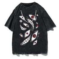 Harajuku Anime Eyes Graphic Washed T-Shirt Men Streetwear Cotton Tee