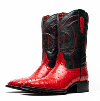 Profile view of Alabama Red boot highlighting the full-grain leather shaft and ostrich vamp.