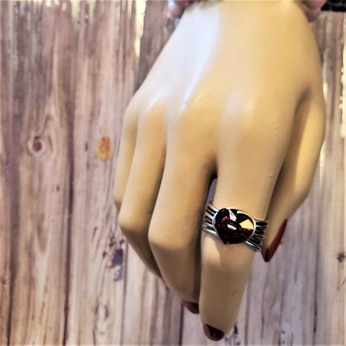 Handmade Wire Wrapped Pink Heart Crystal Six Rings in One Stack