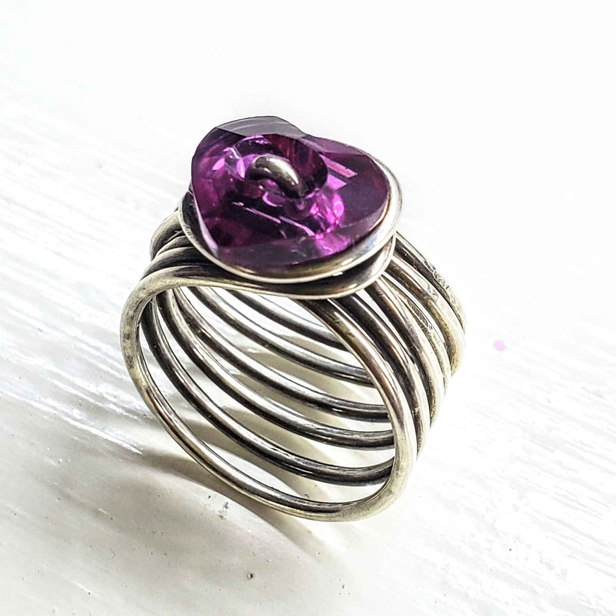 Handmade Wire Wrapped Pink Heart Crystal Six Rings in One Stack