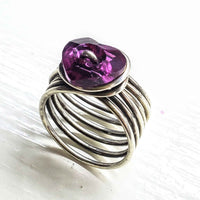 Handmade Wire Wrapped Pink Heart Crystal Six Rings in One Stack
