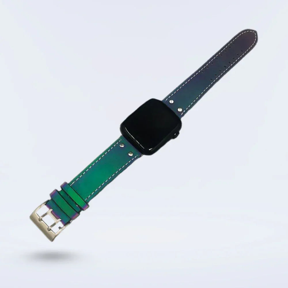 Side view of the Lumination Holographic Apple Watch Band highlighting the adjustable clasp and holographic finish.